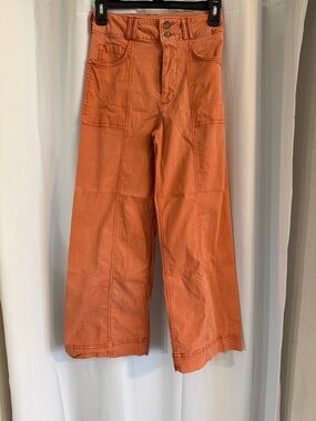 Pilcro Anthropologie Wide Leg Crop Pants Orange Utility High Rise 25